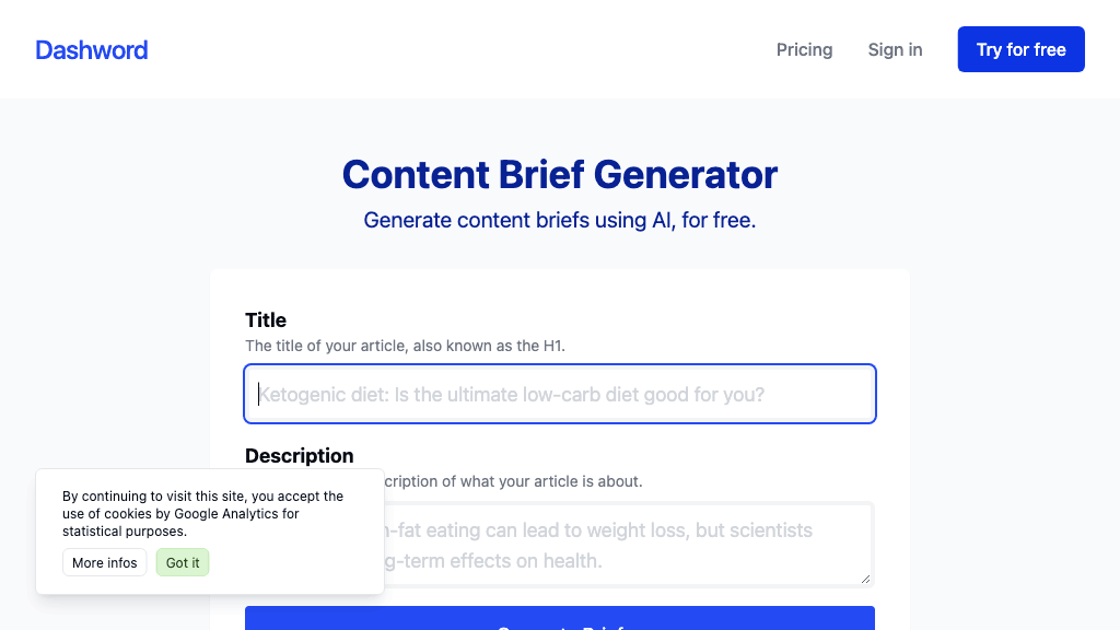 Content brief generator